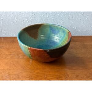 VTG Studio Pottery Bowl Hand Thrown Southwestern Drip Glaze Signed